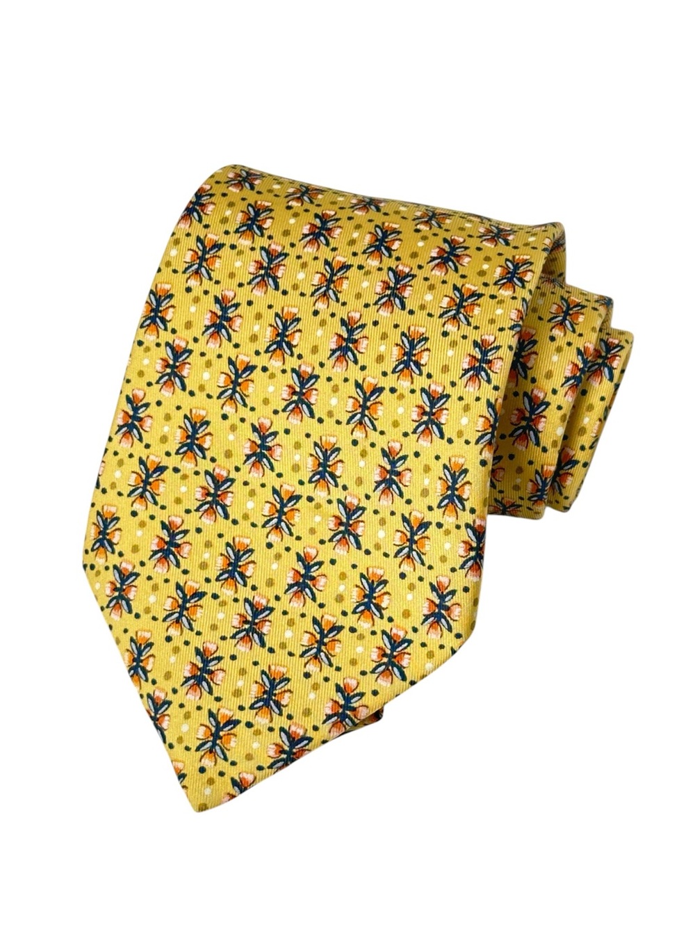 Hermès Paris Yellow 100% Silk Tie Floral Geometric Pattern Luxury  Designed